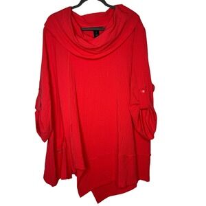 Ali Miles Womens Asymmetrical Popover Tunic Sz 2X Crinkle Gauze Cowl Neck Mature